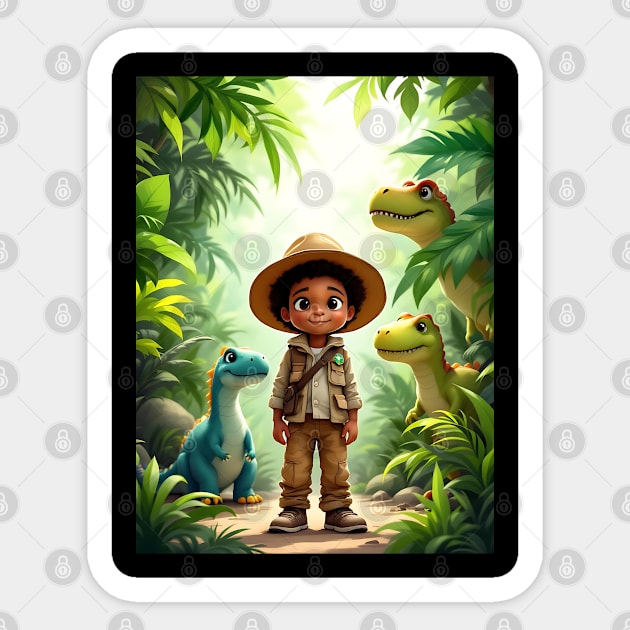 Dino Explorer, African American Children's Poster Sticker by UrbanLifeApparel